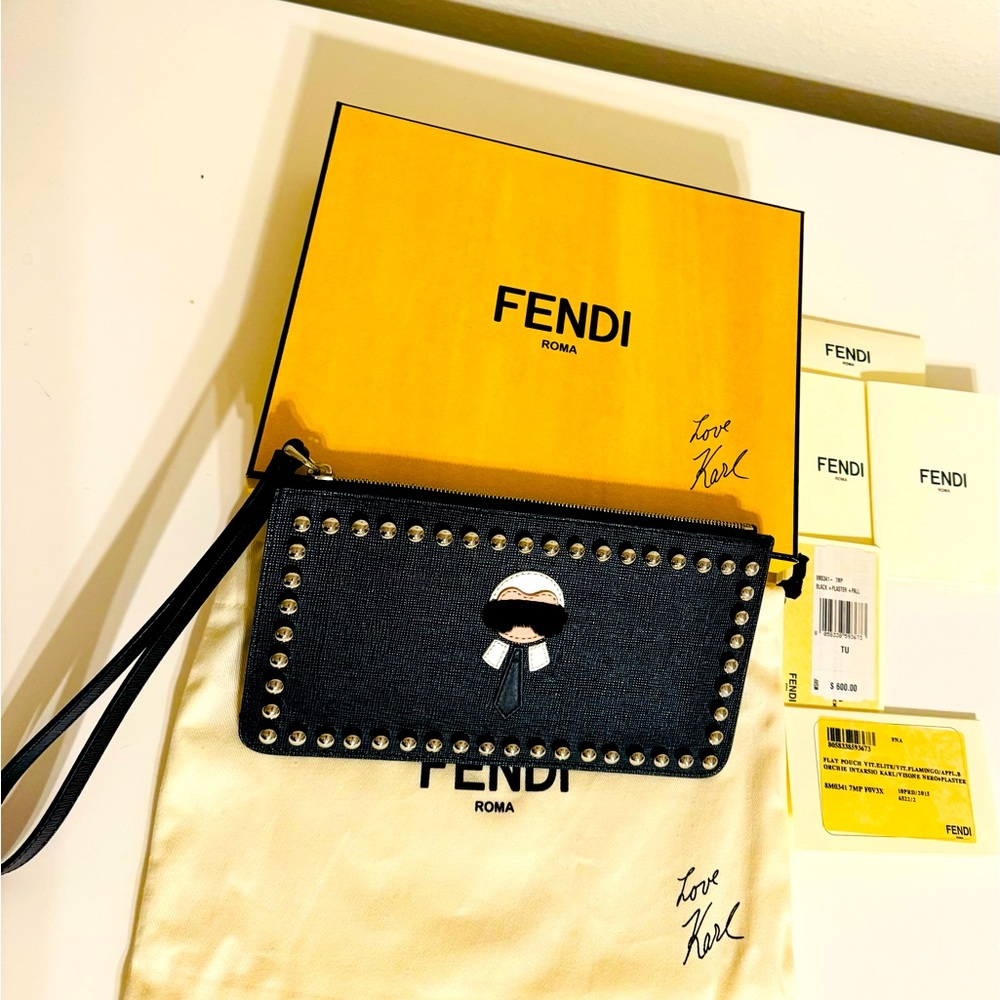 FENDI Karlito  studded Clutch BY KARL LAGERFELD 100 % Authentic